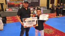 Laurentio A. Darren Jeramat raih medali emas dan atlet terbaik pada kejuaraan Battle of Maestro Taekwondo Championship 2026.(Ist)