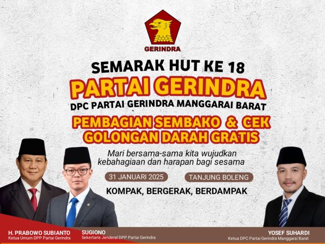 
					Banner bakti sosial DPC Gerindra Manggarai Barat.(Ist)