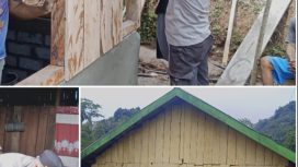 Iptu Arsilinus Lentar Perbaiki rumah korban bencana alam di Desa Compang Kules.(Ist)